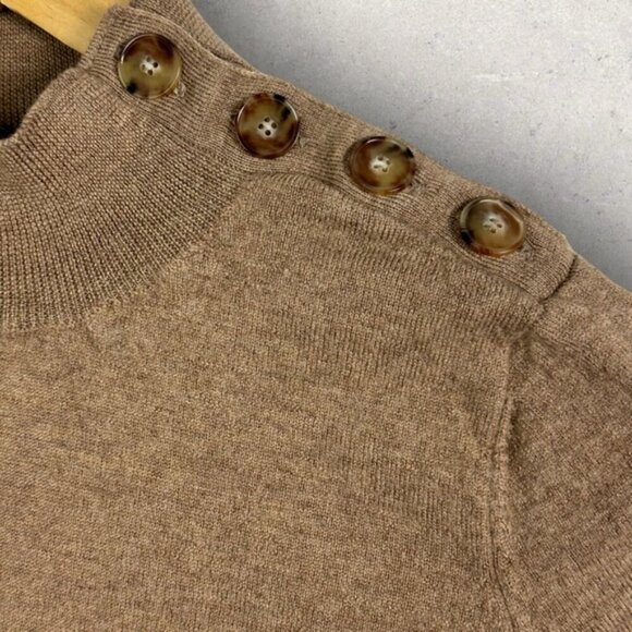 Sezane Merino Wool Sweater Button Shoulder Camel Brown Size Medium Turtleneck M - Picture 4 of 15